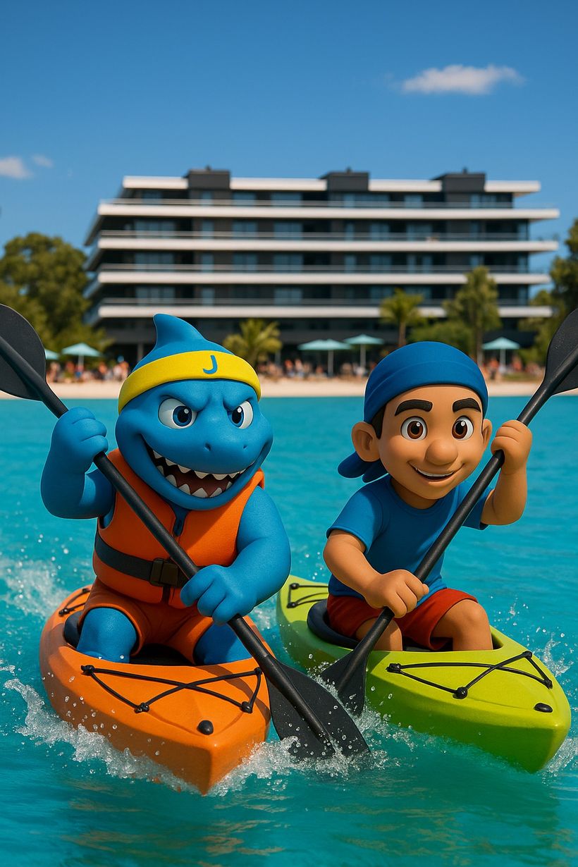 Javier y José remando en kayak