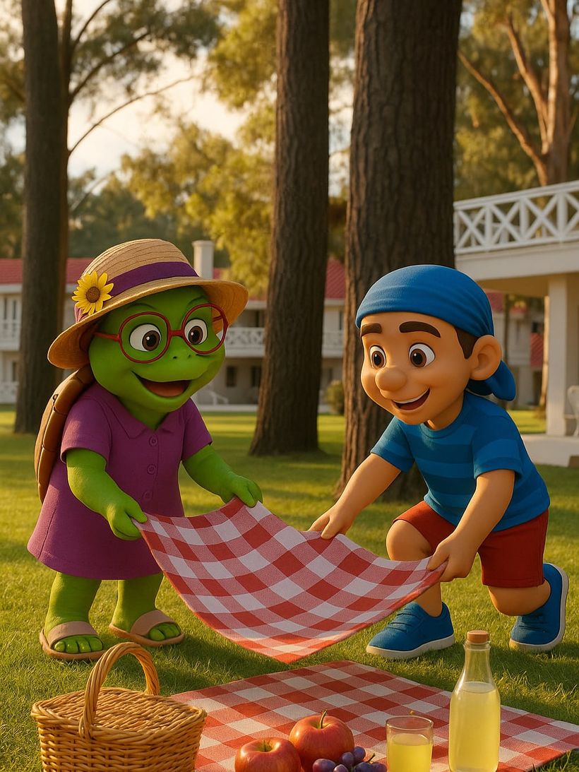 Elsa y José armando un picnic